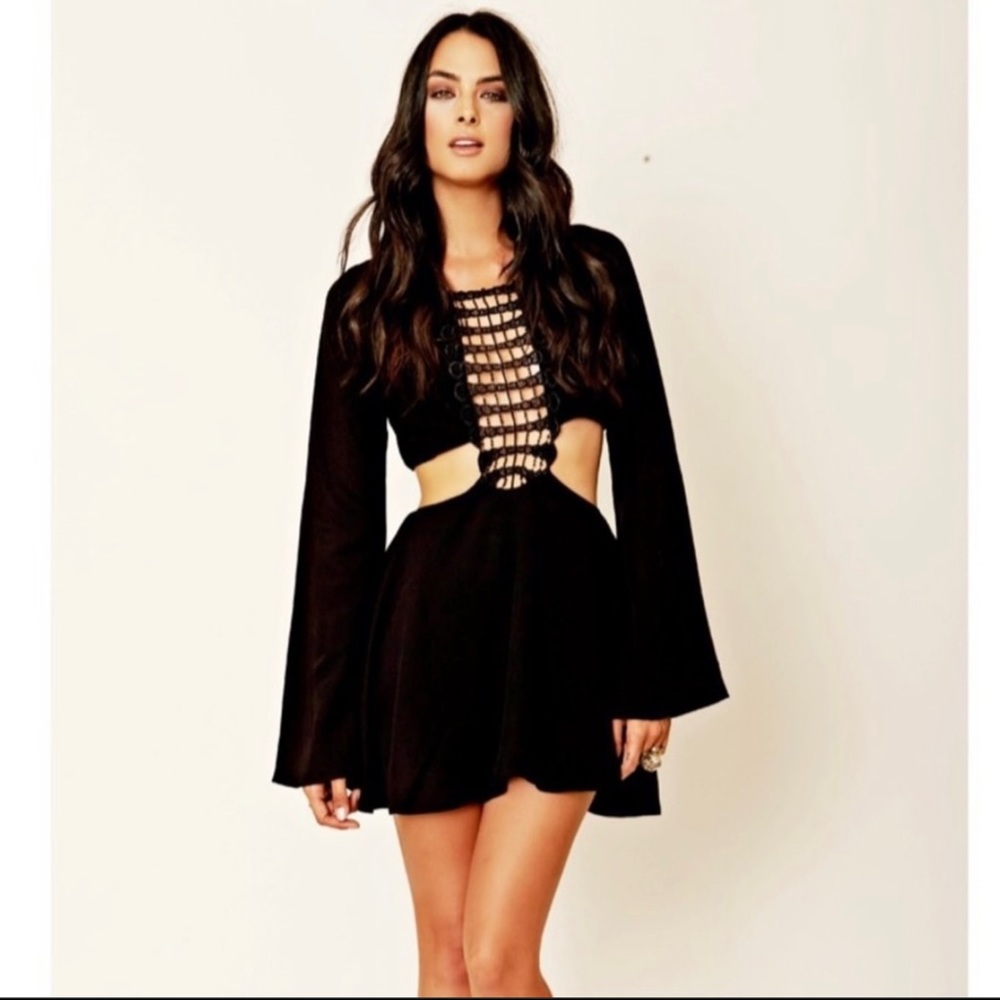 For Love And Lemons Black Crochet mini dress NWOT